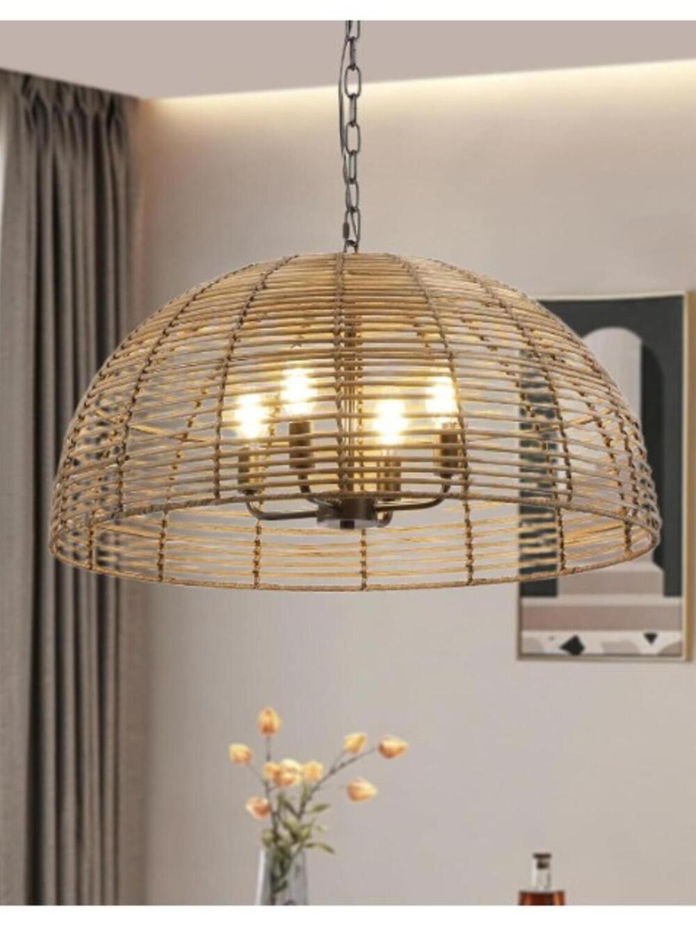 BRAND NEW: OCIOC Rattan Pendant Lighting, 23.6"-4-Light